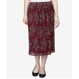 Alfred Dunner Women's Pullon Pleated A-Line Midi Skirt Mulberry Street Paisley